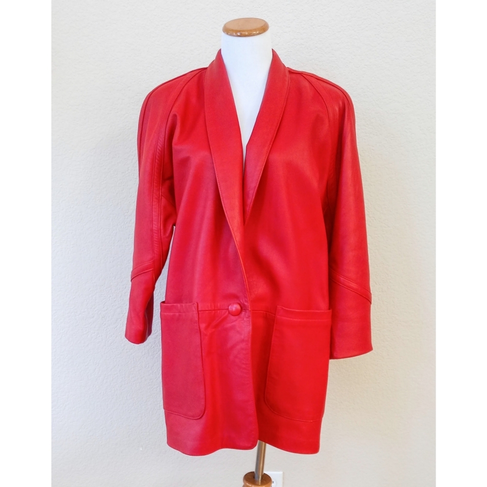 Tibor vintage 1970s red leather oversized blazer-style jacket